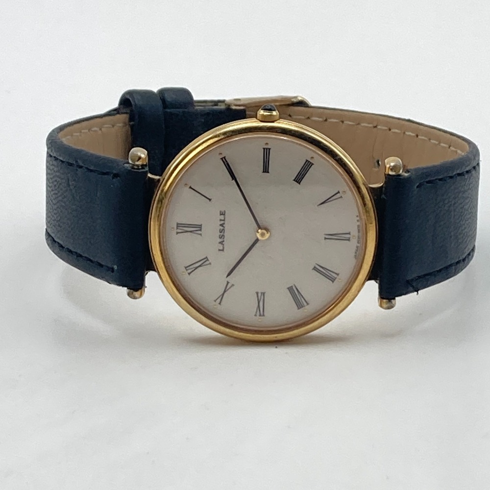 Vintage Lassale Men's Watch 32mm Gold Tone 5E20-8A69 Slim Black Band New Battery - Picture 10 of 16